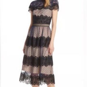 Chelsea28 Navy Black Lace Overlay dress